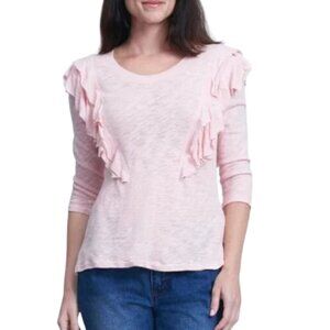 NWT Seven7 Double Ruffle Pink Long Sleeve Top Sz. M